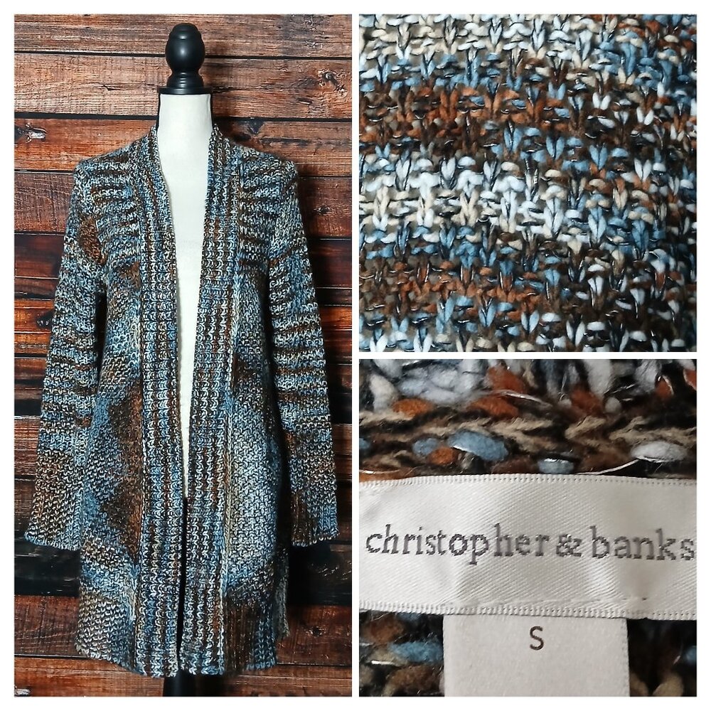 Christopher & Banks Cardigan Sweater S Multicolor Knit Open Front